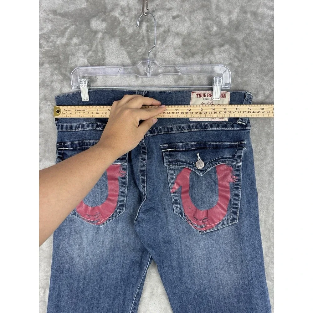 True Religion Ricky Relaxed Straight Blue Denim Jeans Mens 33 (fits 34x32)